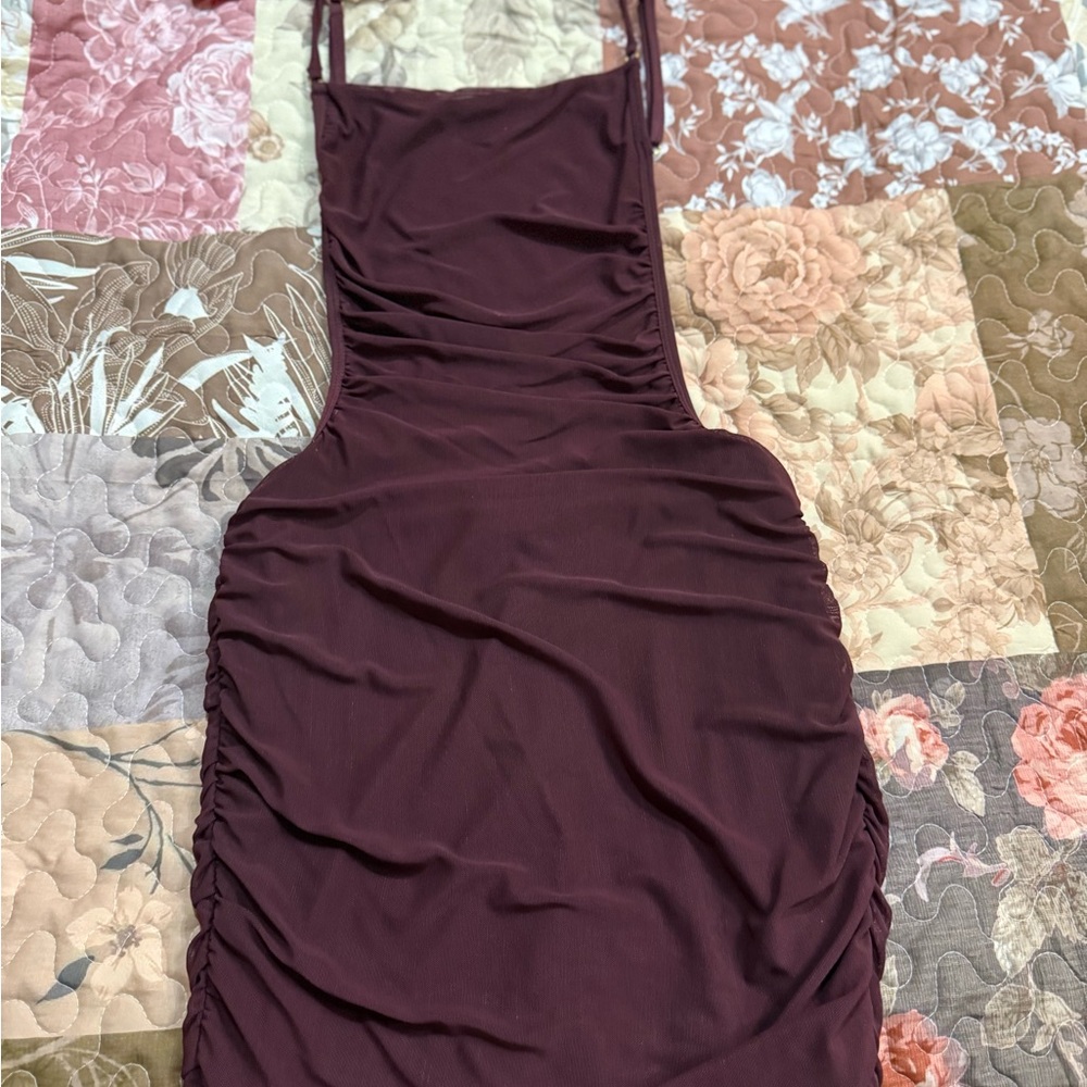 Fashion Nova Backless Ruched Bodycon Dress - Burgundy